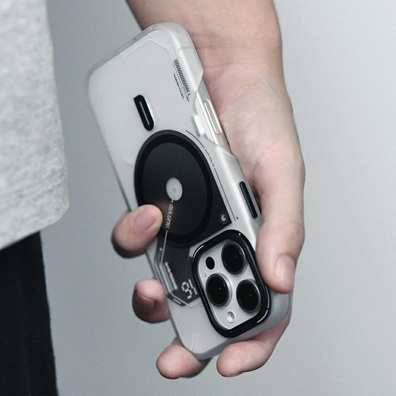 AULUMU A17 pour iPhone 16 Pro Coque Magnétique avec Design Lumineux dans le Noir, Housse en TPU IMD - Blanc