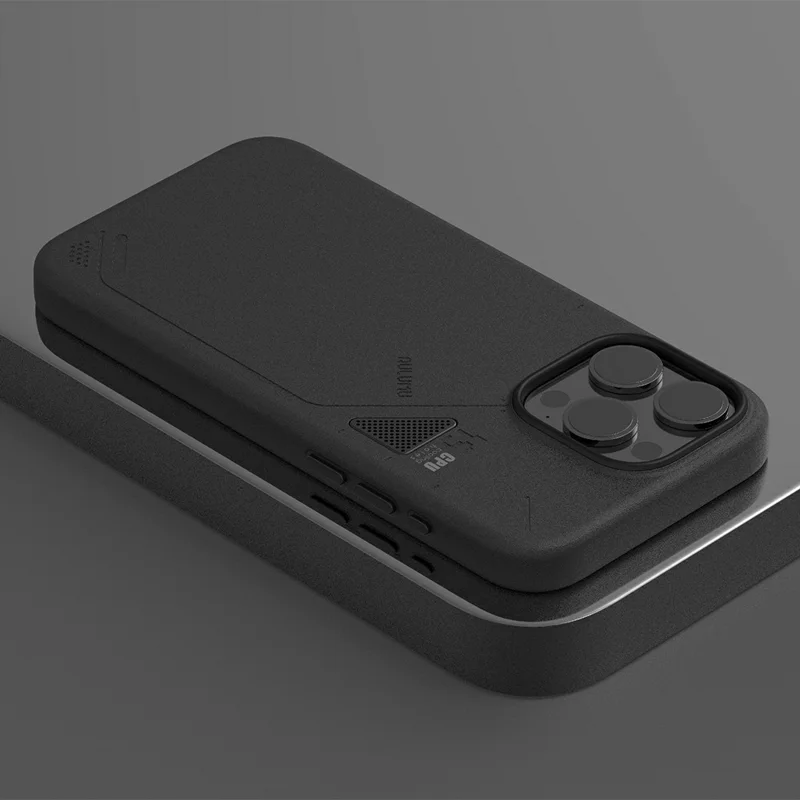 AULUMU for iPhone 15 Pro Magnetic Case Biodegradable Vegan Leather + PC Phone Cover - Black
