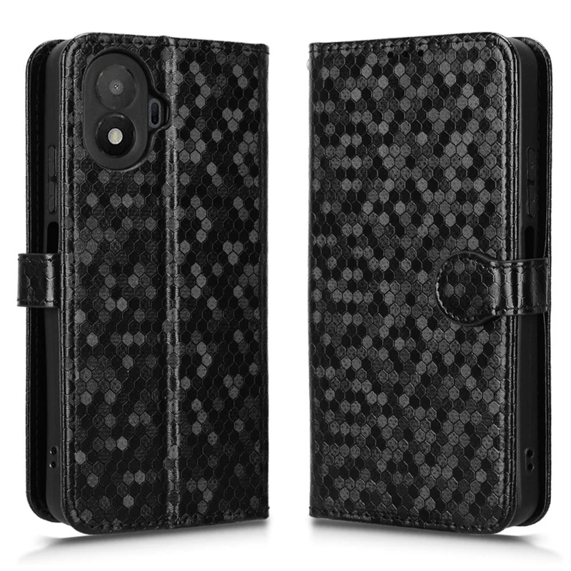 Cover portafoglio con motivo a punti in ecopelle per TCL K70 5G con tracolla - Nero