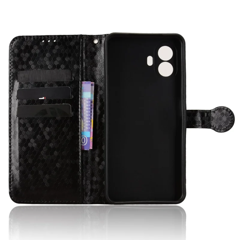 Cover portafoglio con motivo a punti in ecopelle per TCL K70 5G con tracolla - Nero