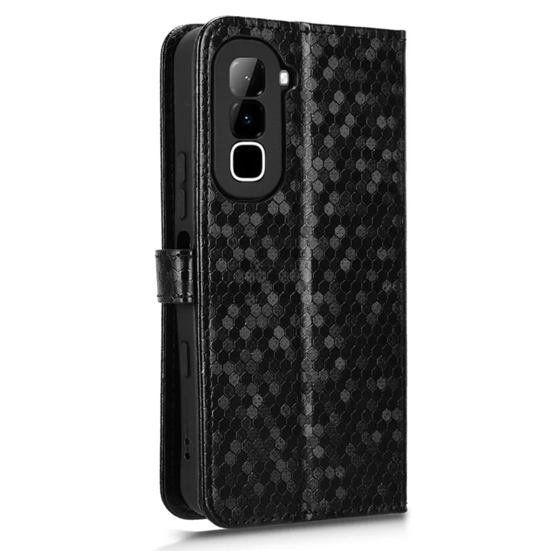 Étui portefeuille pour Infinix Hot 70 avec motif à pois, housse en cuir PU avec dragonne - Noir