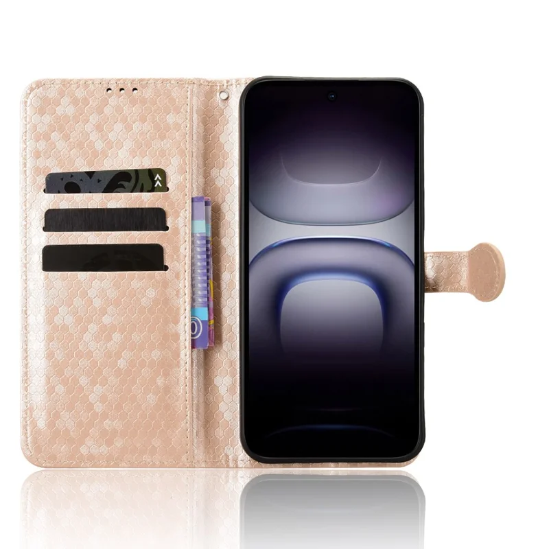 Funda tipo cartera para Infinix Hot 70 con estampado de puntos, carcasa de cuero PU con correa para muñeca - Dorado rosa