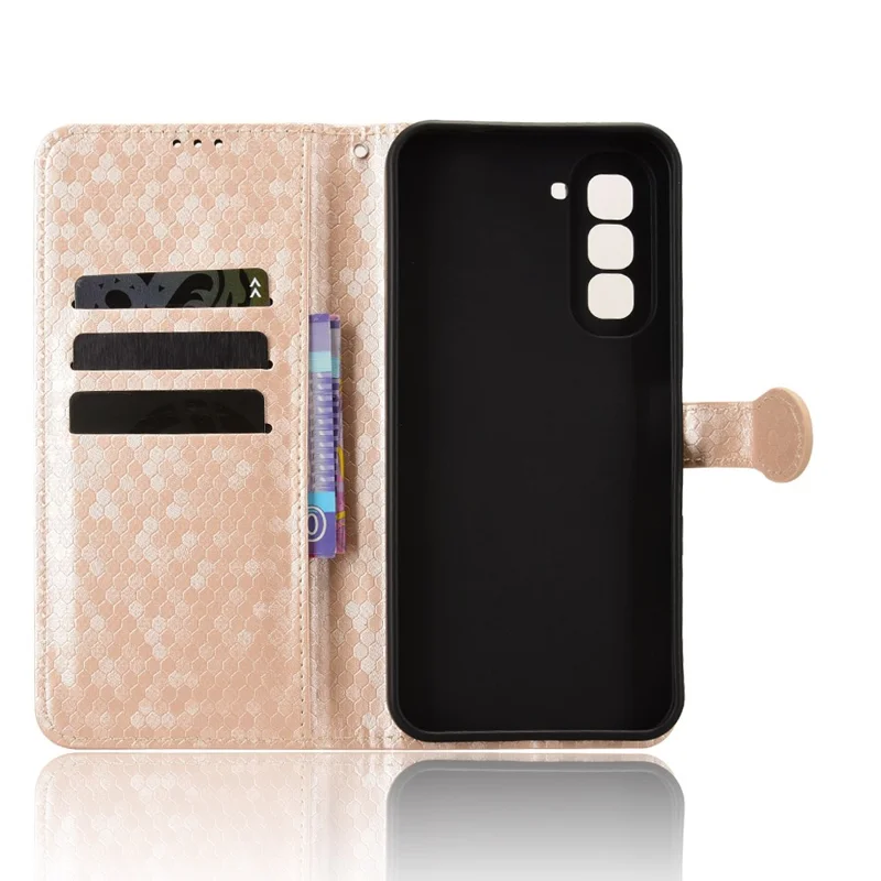 Funda tipo cartera para Infinix Hot 70 con estampado de puntos, carcasa de cuero PU con correa para muñeca - Dorado rosa