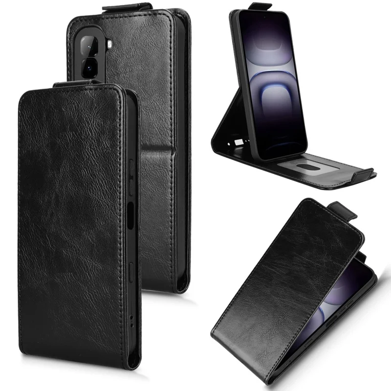 Étui Support pour Infinix Hot 70 avec Fermoir Magnétique, Housse en Cuir à Rabat Vertical avec Porte-cartes - Noir
