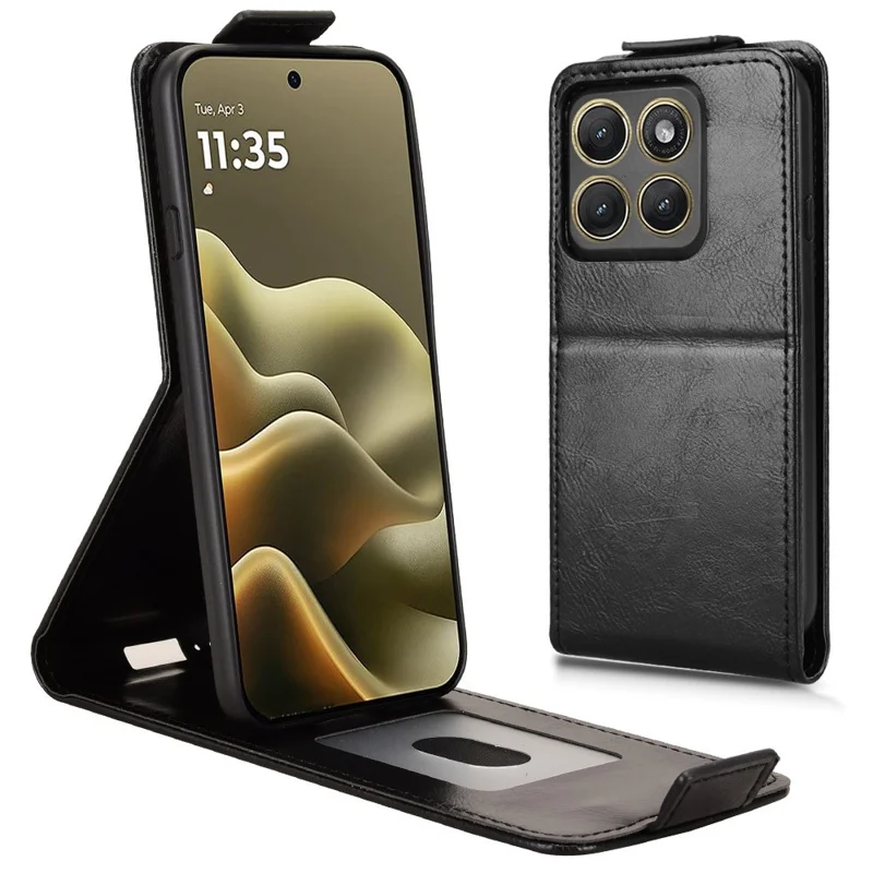 For Motorola Edge (2026) stående hylse med magnetlås, lodret flip, læderdæksel med kortlomme - Sort