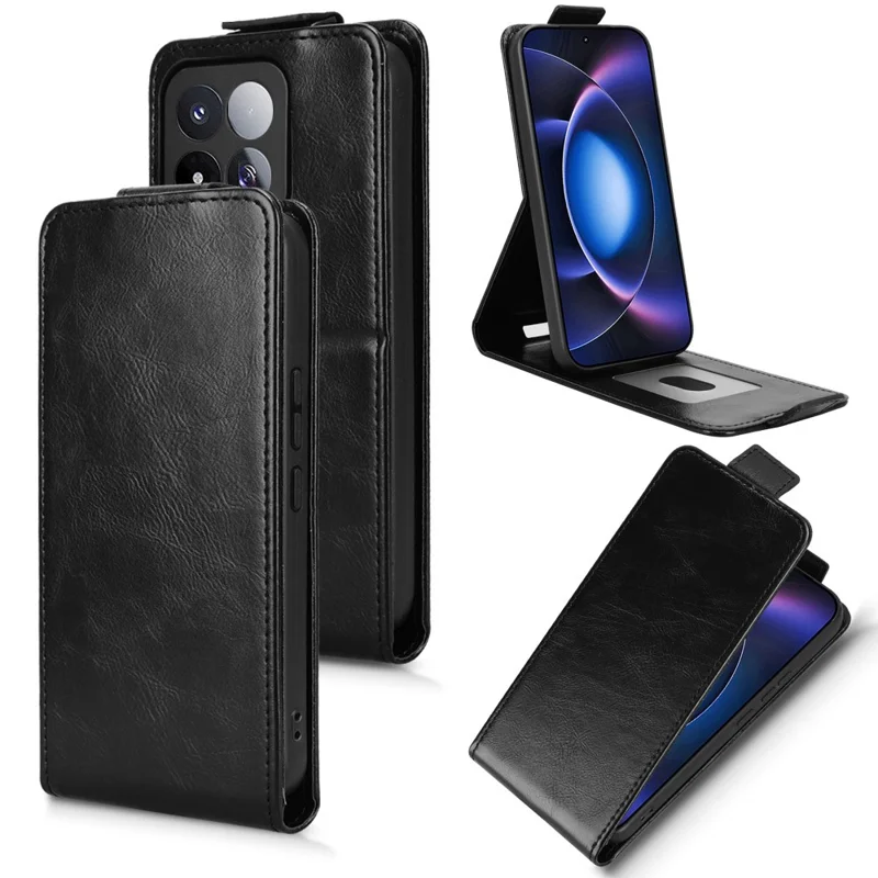Funda con soporte para Xiaomi 17 Max, carcasa de cuero con cierre magnético, apertura vertical y ranura para tarjetas - Negro