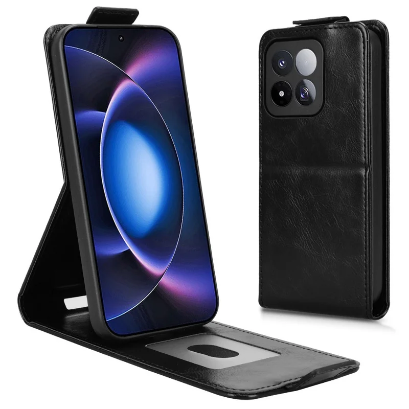 Funda con soporte para Xiaomi 17 Max, carcasa de cuero con cierre magnético, apertura vertical y ranura para tarjetas - Negro