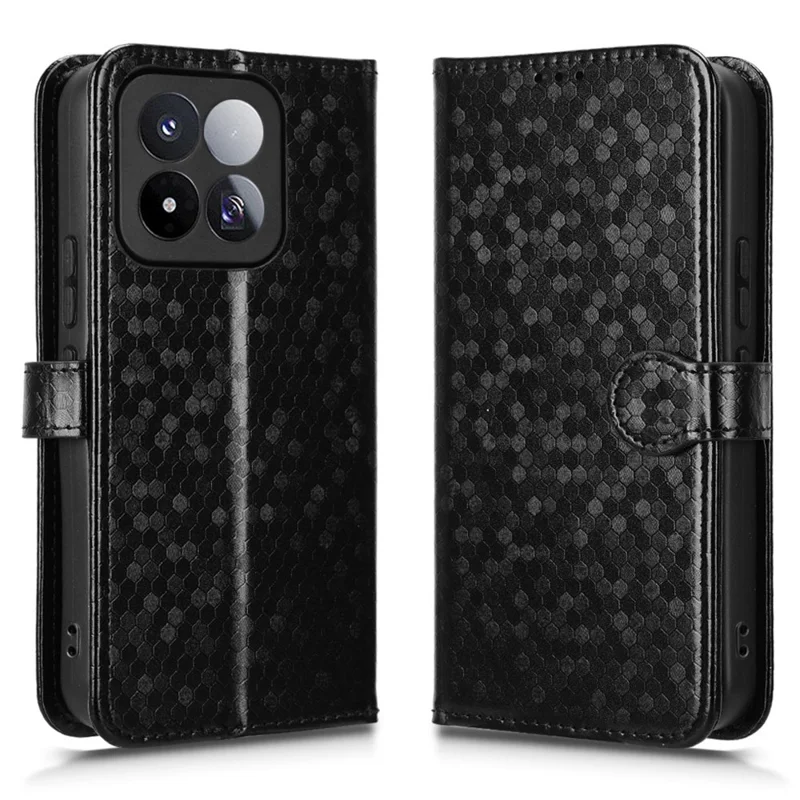 For Xiaomi 17 Max Wallet Case Dot Pattern Imprint PU Leather Phone Cover with Wrist Strap - Black