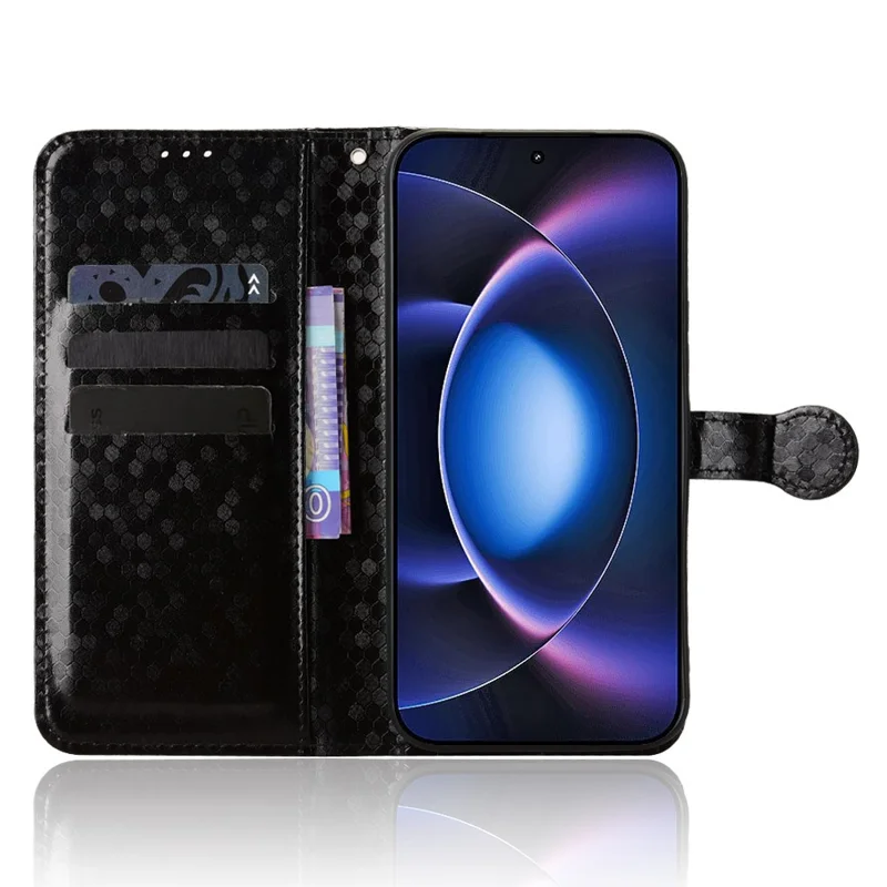 For Xiaomi 17 Max Wallet Case Dot Pattern Imprint PU Leather Phone Cover with Wrist Strap - Black