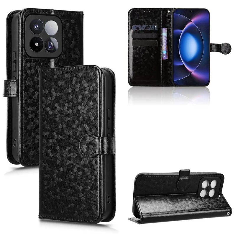 For Xiaomi 17 Max Wallet Case Dot Pattern Imprint PU Leather Phone Cover with Wrist Strap - Black