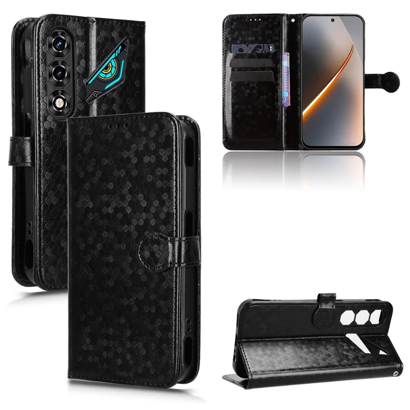 Чехол-кошелек с узором точек для ZTE nubia Neo 5G, чехол из искусственной кожи PU с ремешком на запястье - черный