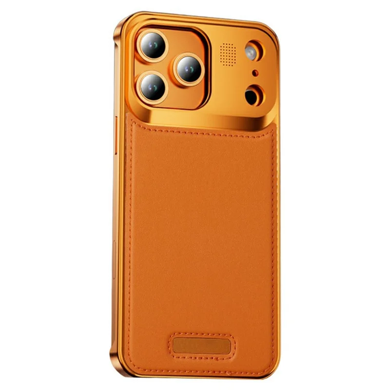 Funda magnética para iPhone 17 Pro Max con borde de cuero PU y metal, cubierta sin marco con tableta de aromaterapia - Naranja