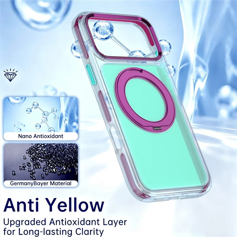 Чехол для iPhone 18 Pro с поворотной подставкой и магнитным кольцом, прозрачный TPU + цветная задняя панель с матовым покрытием — Синий