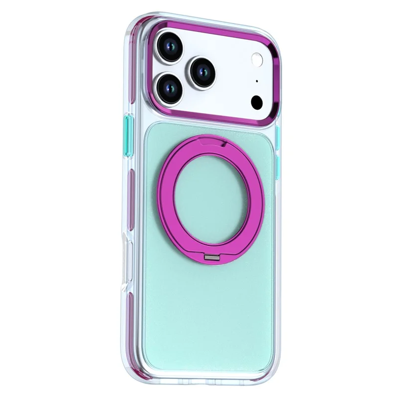 Чехол для iPhone 18 Pro с поворотной подставкой и магнитным кольцом, прозрачный TPU + цветная задняя панель с матовым покрытием — Синий