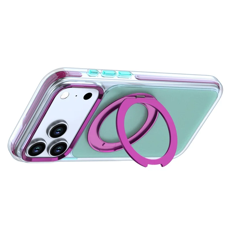 Чехол для iPhone 18 Pro с поворотной подставкой и магнитным кольцом, прозрачный TPU + цветная задняя панель с матовым покрытием — Синий