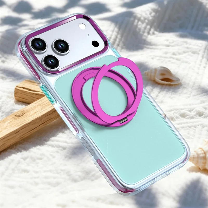 Чехол для iPhone 18 Pro с поворотной подставкой и магнитным кольцом, прозрачный TPU + цветная задняя панель с матовым покрытием — Синий
