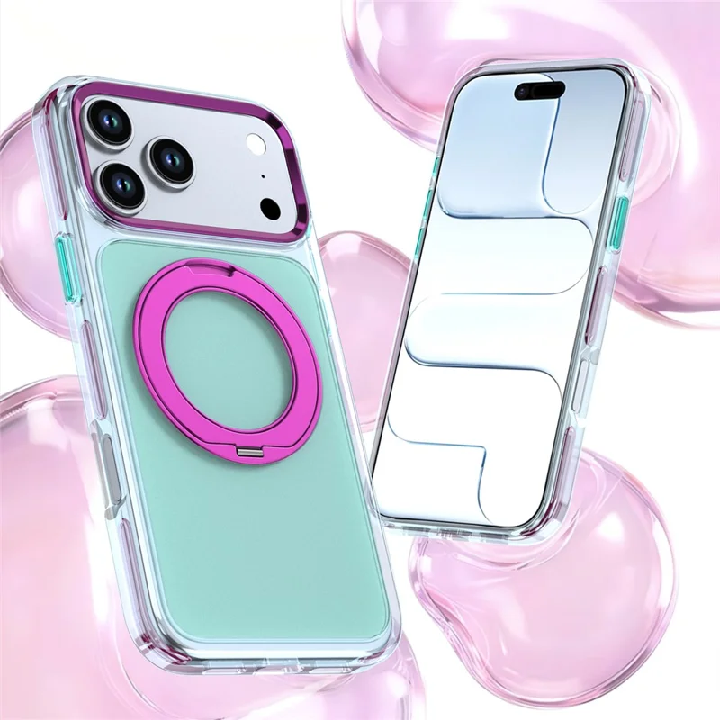 Чехол для iPhone 18 Pro с поворотной подставкой и магнитным кольцом, прозрачный TPU + цветная задняя панель с матовым покрытием — Синий