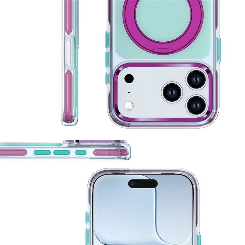 Funda para iPhone 18 Pro Max con soporte giratorio y anillo magnético, carcasa transparente TPU + PC con contraste de color - Azul