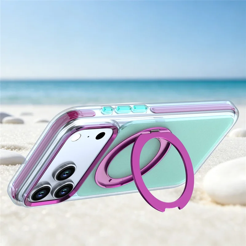 Funda para iPhone 18 Pro Max con soporte giratorio y anillo magnético, carcasa transparente TPU + PC con contraste de color - Azul