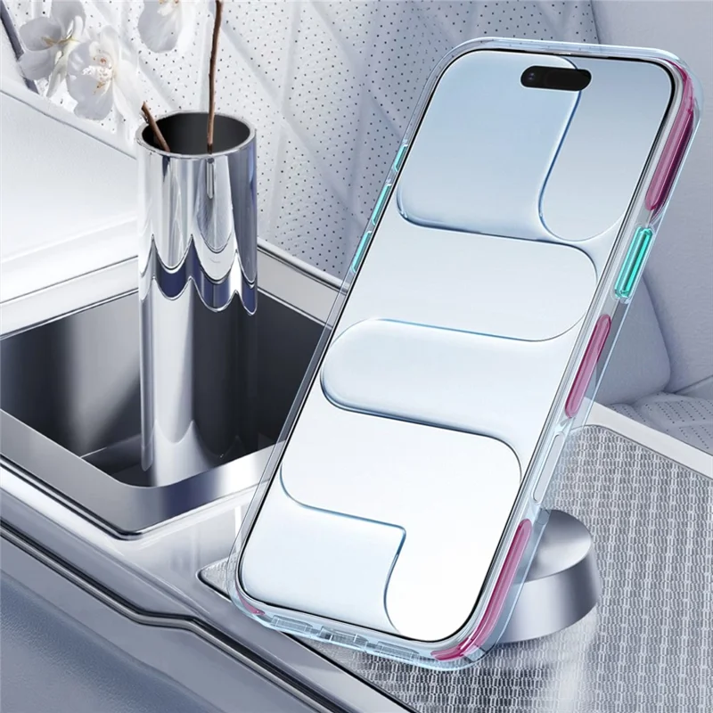 Funda para iPhone 18 Pro Max con soporte giratorio y anillo magnético, carcasa transparente TPU + PC con contraste de color - Azul