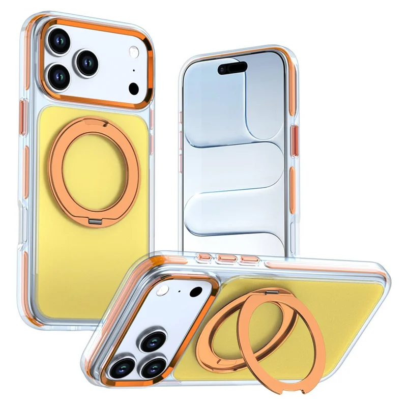 For iPhone 18 Pro Max Case Rotating Kickstand TPU + PC Color Contrast Phone Cover - Orange