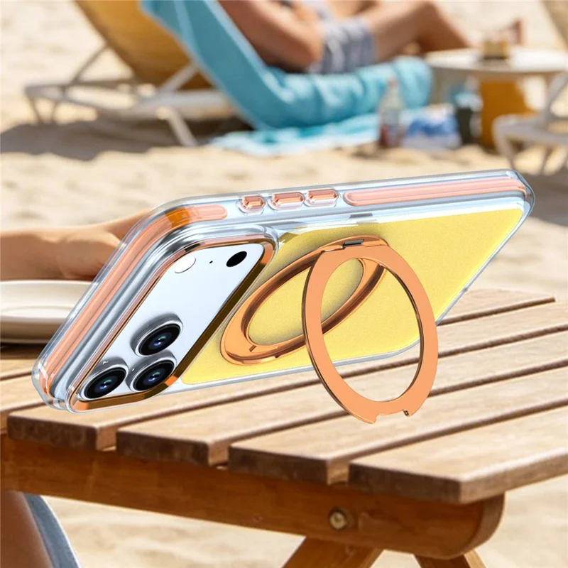 For iPhone 18 Pro Max Case Rotating Kickstand TPU + PC Color Contrast Phone Cover - Orange