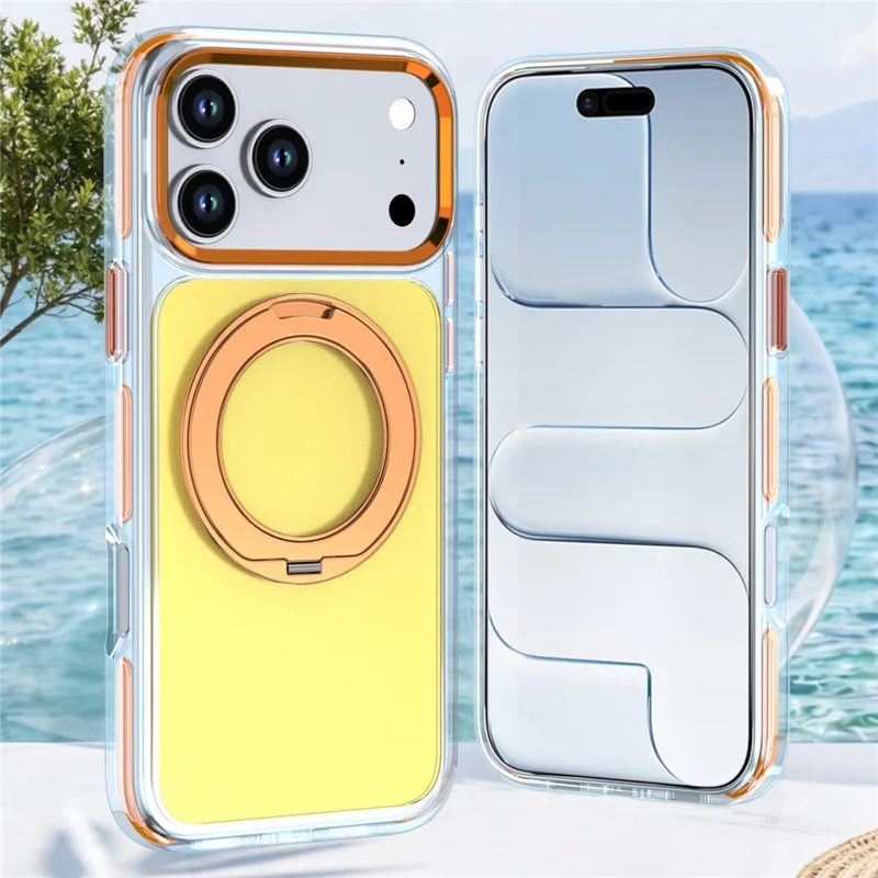 For iPhone 18 Pro Max Case Rotating Kickstand TPU + PC Color Contrast Phone Cover - Orange