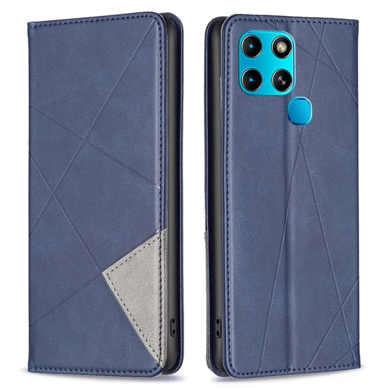 For Infinix Smart 6 / X6511B Leather Case with Card Holder Imprinting Pattern Phone Stand Cover - Blue