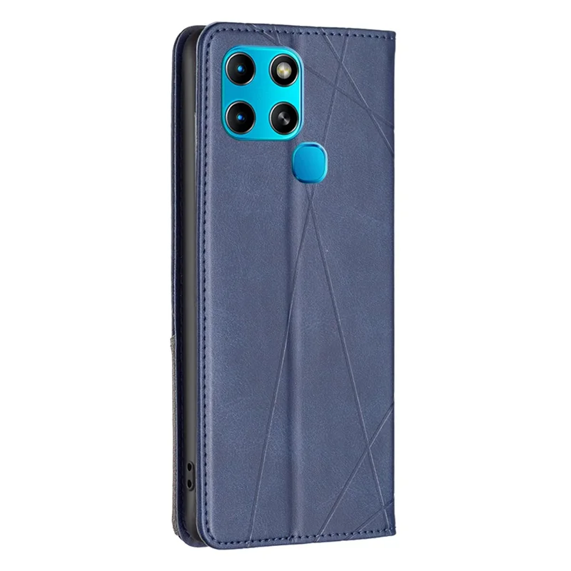 For Infinix Smart 6 / X6511B Leather Case with Card Holder Imprinting Pattern Phone Stand Cover - Blue