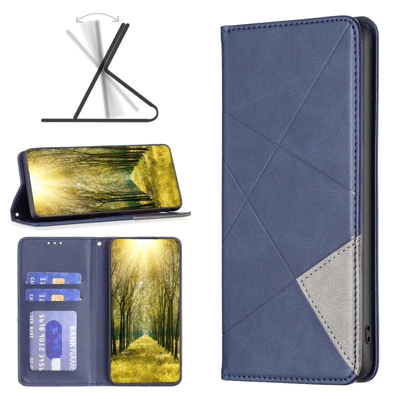 For Infinix Smart 6 / X6511B Leather Case with Card Holder Imprinting Pattern Phone Stand Cover - Blue