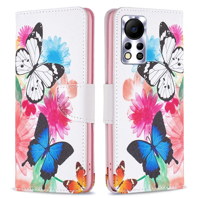 For Infinix Hot 11s NFC 4G / X6812B Phone Case Pattern Printing PU Leather Wallet Stand Cover -  Two Butterflies
