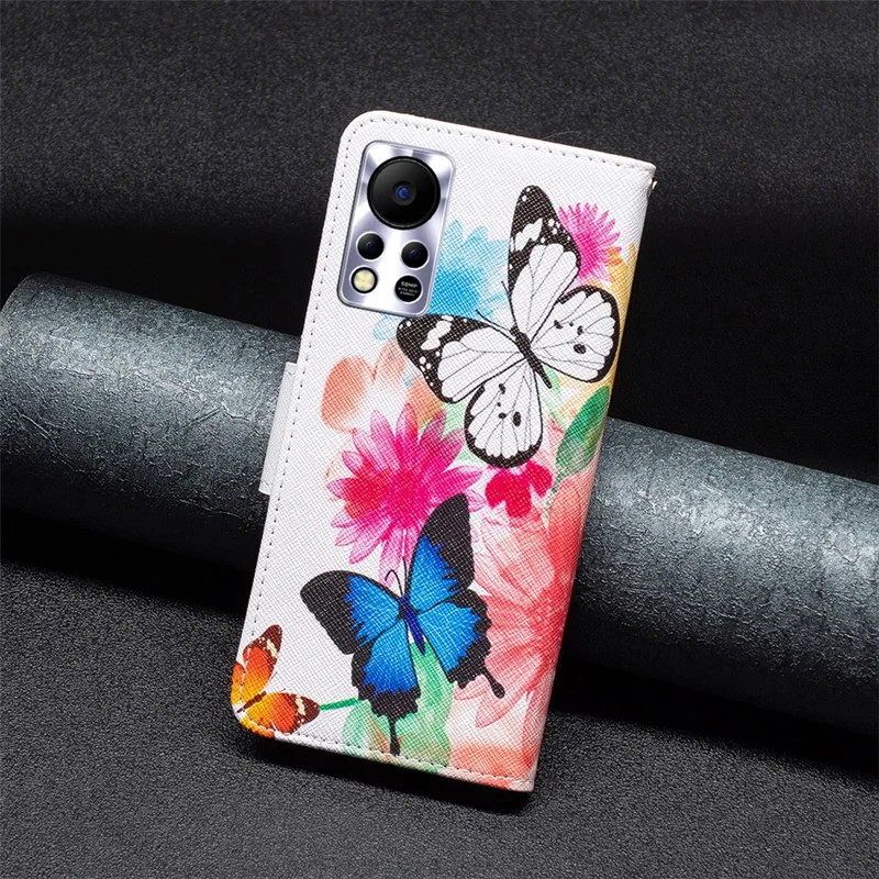 For Infinix Hot 11s NFC 4G / X6812B Phone Case Pattern Printing PU Leather Wallet Stand Cover -  Two Butterflies