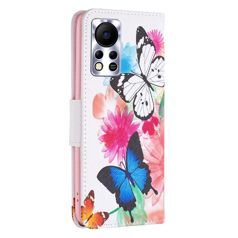 For Infinix Hot 11s NFC 4G / X6812B Phone Case Pattern Printing PU Leather Wallet Stand Cover -  Two Butterflies