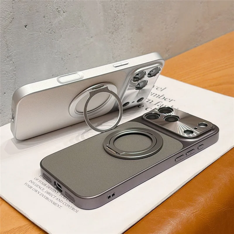 Coque magnétique pour Xiaomi 17 Pro avec anneau, support pivotant en métal, dos en fibre technique, coque arrière en PC + TPU, avec protecteur d'écran en verre trempé - Orange