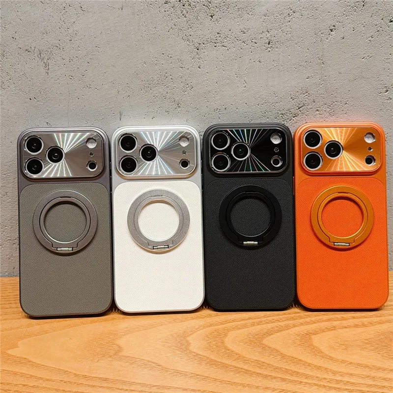 Coque magnétique pour Xiaomi 17 Pro avec anneau, support pivotant en métal, dos en fibre technique, coque arrière en PC + TPU, avec protecteur d'écran en verre trempé - Orange