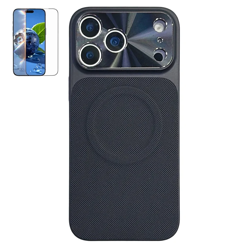 For Xiaomi 17 Pro Magnetic Case Ring Kickstand Tech Fabric Coated PC + TPU Phone Back Cover with Tempered Glass Screen Protector - Black