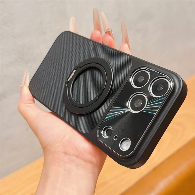 For Xiaomi 17 Pro Magnetic Case Ring Kickstand Tech Fabric Coated PC + TPU Phone Back Cover with Tempered Glass Screen Protector - Black