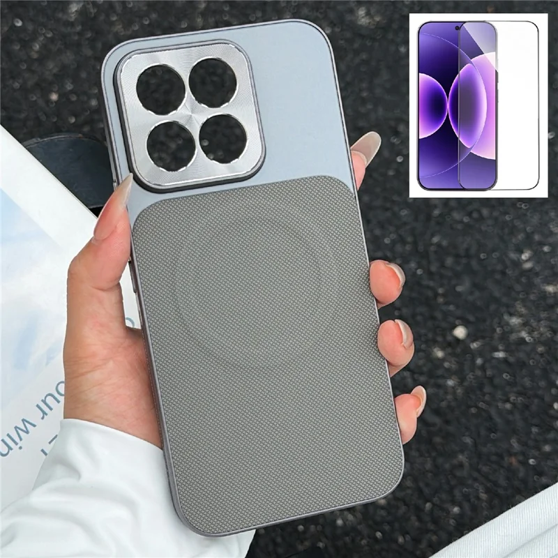 Étui magnétique avec anneau pivotant pour Xiaomi 17 Max, dos en PC + TPU avec revêtement en tissu technique, support métallique réglable, protection d'écran en verre trempé - Gris foncé