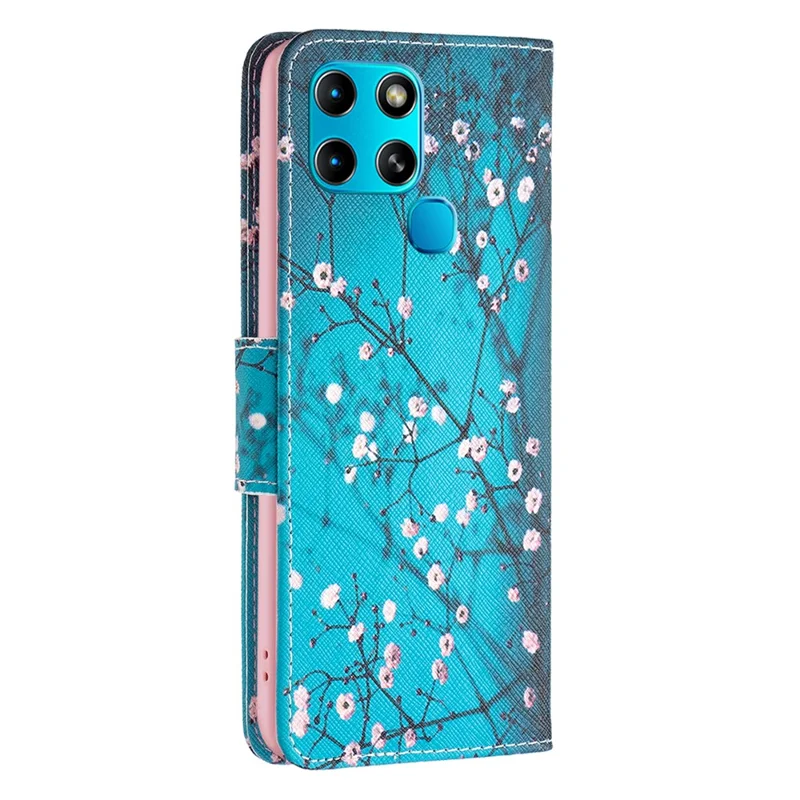 Til Infinix Smart 6 / X6511B telefonbeskytter med mønstertryk i PU-læder, wallet og stand - Blomstrende kirsebær