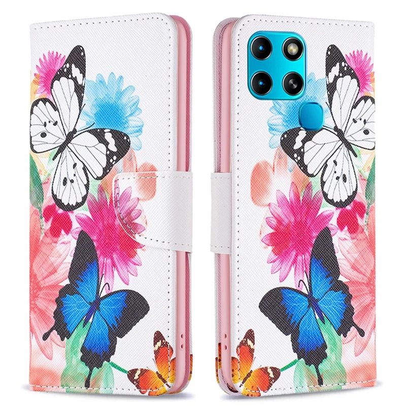For Infinix Smart 6 / X6511B Phone Case Pattern Printing PU Leather Wallet Stand Cover -  Two Butterflies