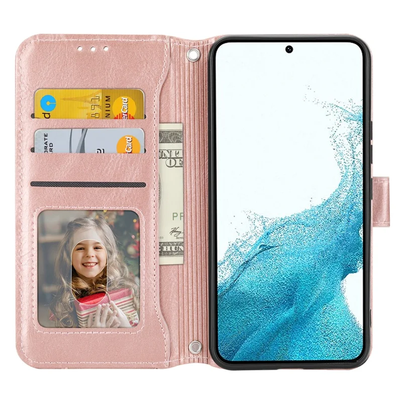 For Samsung Galaxy S26 FE Case Zipper Pocket Leather Phone Cover with Crossbody Shoulder Strap - Rose Gold - 2