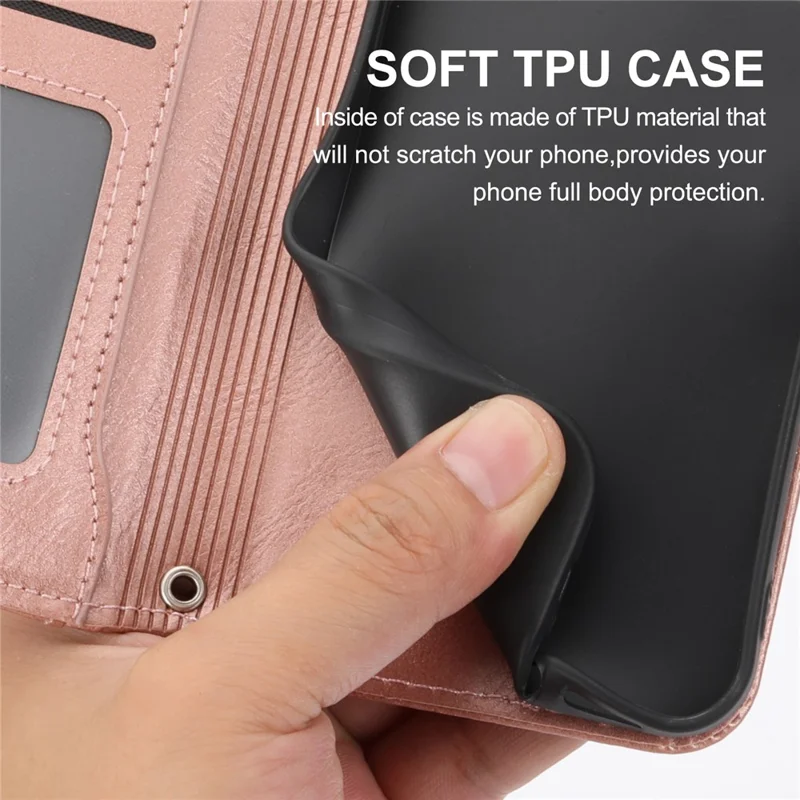 For Samsung Galaxy S26 FE Case Zipper Pocket Leather Phone Cover with Crossbody Shoulder Strap - Rose Gold - 8