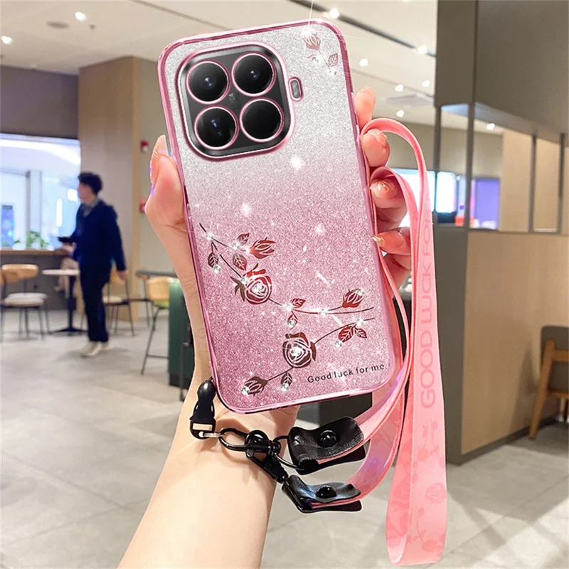 KADEM Funda para Xiaomi 17T Pro con Diseño de Flores, Carcasa TPU con Brillo Gradiente y Llaveros - Rosa