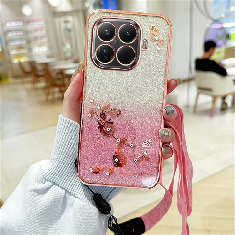 KADEM Funda para Xiaomi 17T Pro con Diseño de Flores, Carcasa TPU con Brillo Gradiente y Llaveros - Rosa
