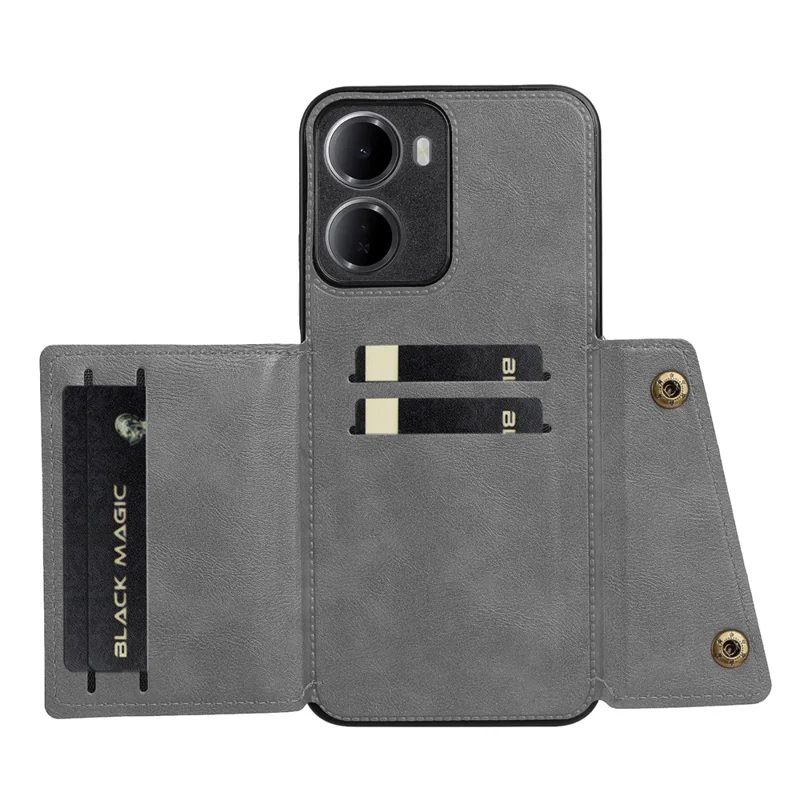 For Xiaomi Redmi 15a 5G Case with Card Slots Kickstand Leather + TPU Phone Cover - Grey