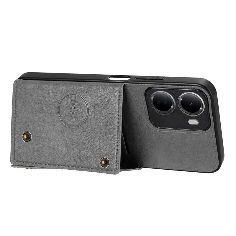 For Xiaomi Redmi 15a 5G Case with Card Slots Kickstand Leather + TPU Phone Cover - Grey