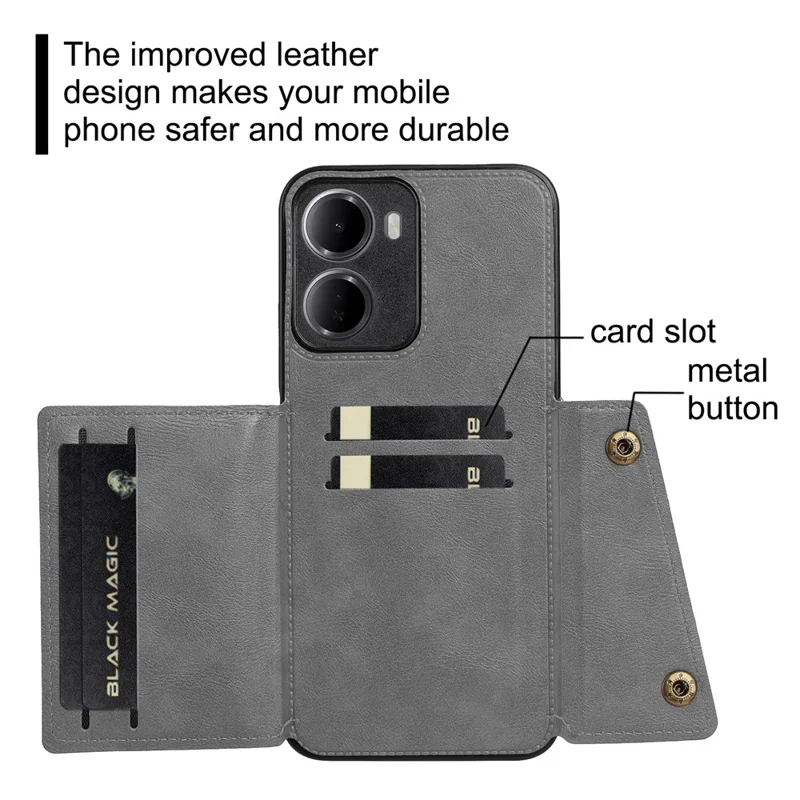 For Xiaomi Redmi 15a 5G Case with Card Slots Kickstand Leather + TPU Phone Cover - Grey
