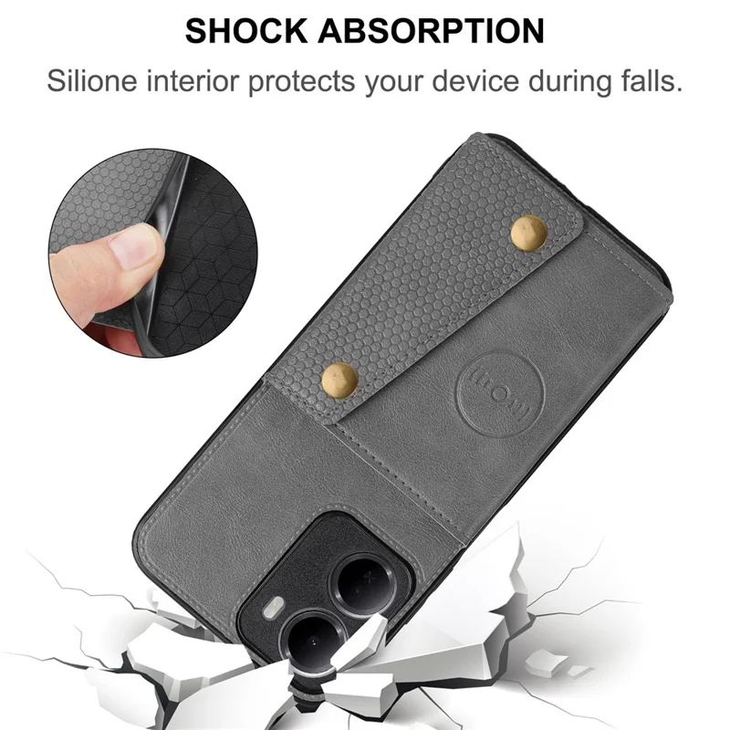 For Xiaomi Redmi 15a 5G Case with Card Slots Kickstand Leather + TPU Phone Cover - Grey