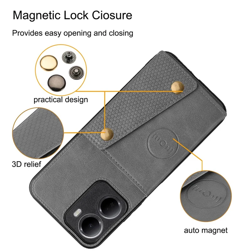 For Xiaomi Redmi 15a 5G Case with Card Slots Kickstand Leather + TPU Phone Cover - Grey