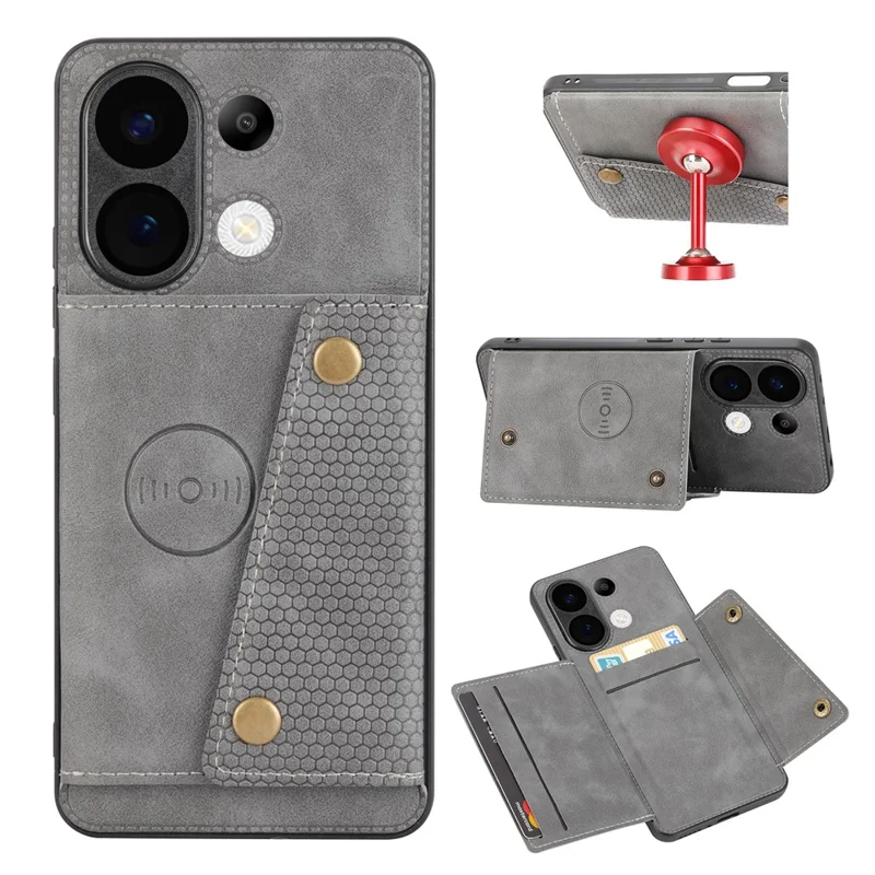For Xiaomi Poco X8 Pro Max 5G Case with Card Slots Kickstand Leather + TPU Phone Cover - Grey